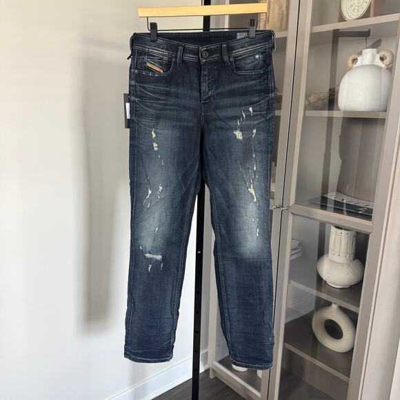 DIESEL Reen Boyfriend Distressed Dark Denim Jeans 27 NEW DNA 2016 D-Ark Straight - Picture 1 of 6